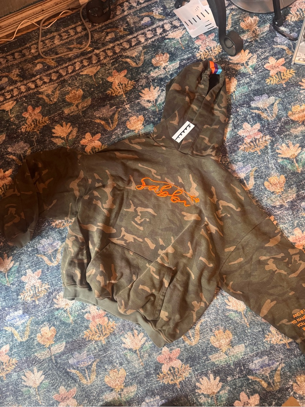 NWT Sabbi Name Yourself Camo Hoodie with Orange Script Logo - Picture 7 of 14